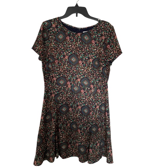 J.Crew Factory flutter sleeve navy blue floral zippered A-Lined dress size 12 - Picture 1 of 9